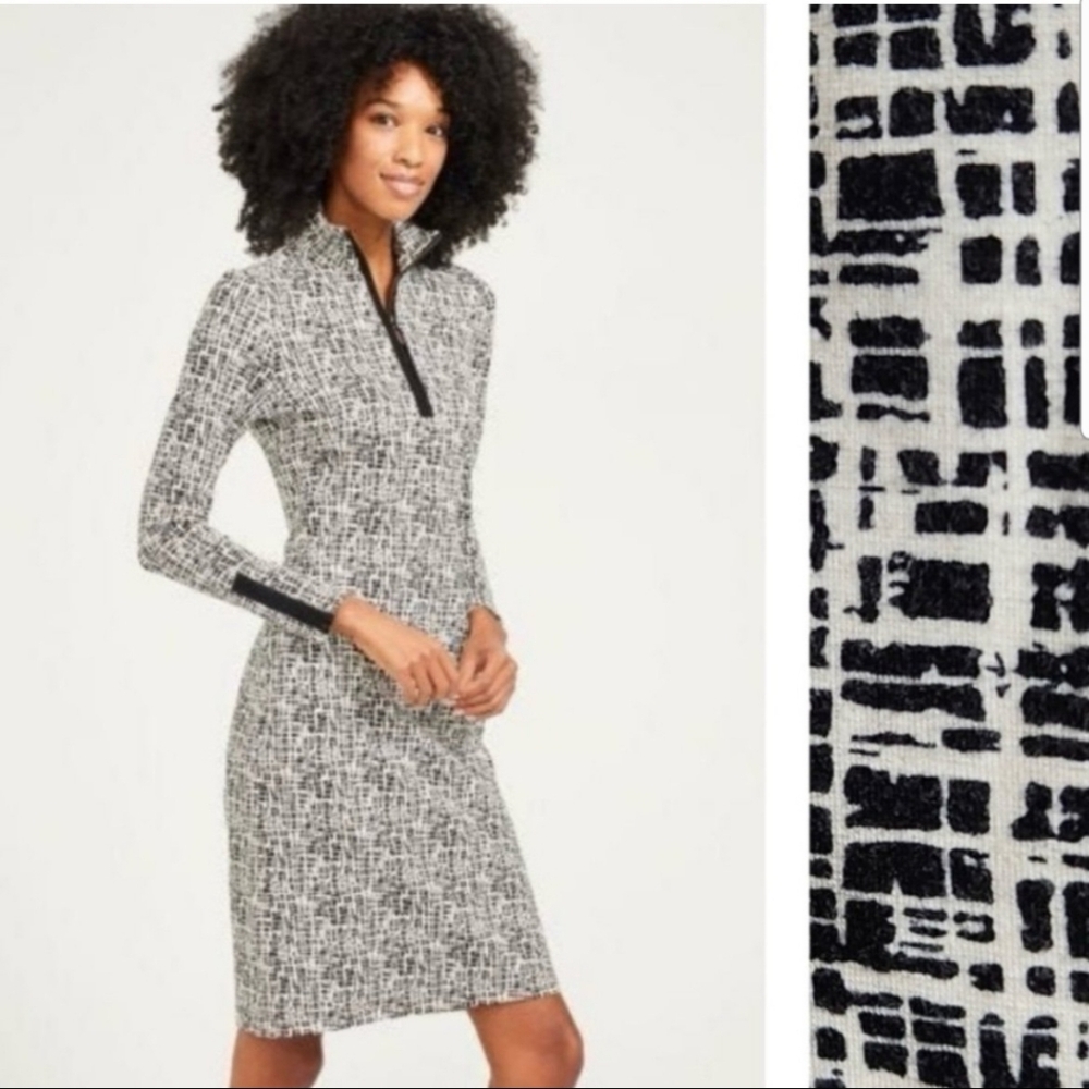 J. McLaughlin Bedford Ponte Monochrome Quarter Zip Long Sleeve Dress Size Small